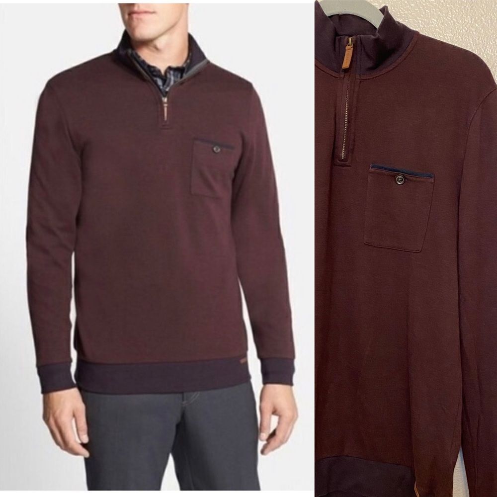 Ted Baker Bevyhil Quarter Zip Pullover Sweater burgundy mock funnel neck -3/ SM